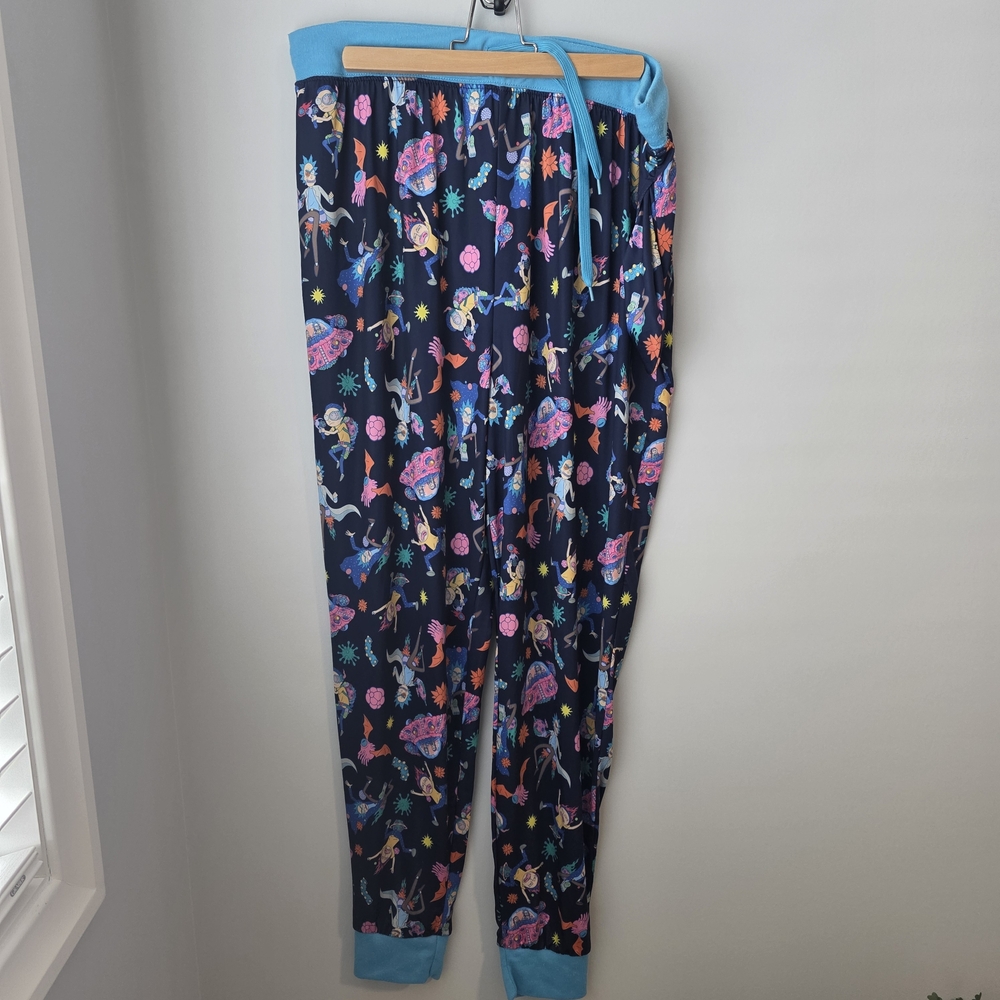 Rick and Morty Lounge Pajama Pants Blue Graphic Joggers Size XL - Picture 3 of 11